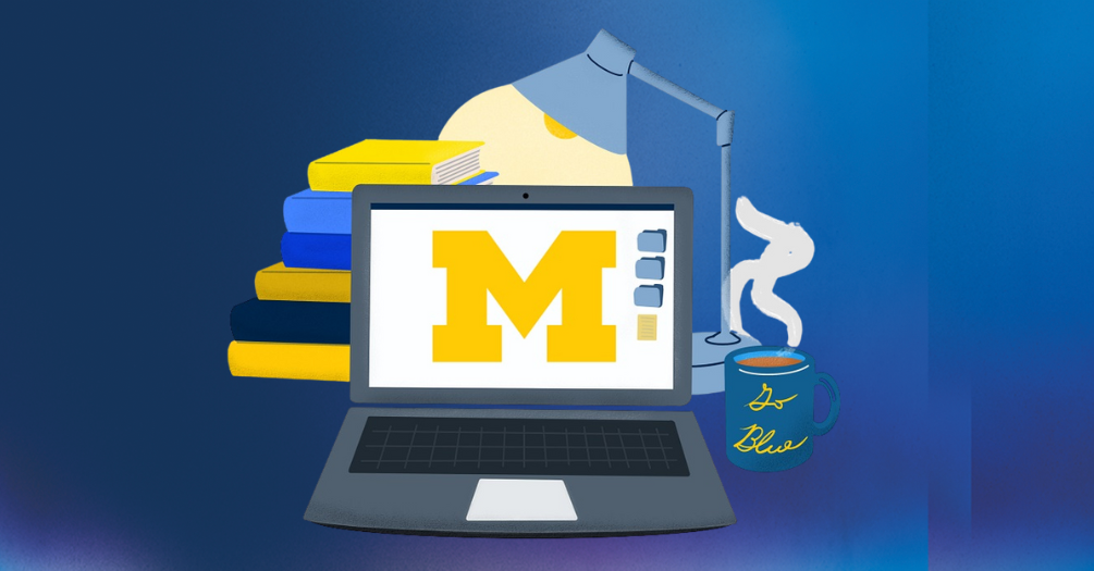 Laptop computer displaying University of Michigan yellow 