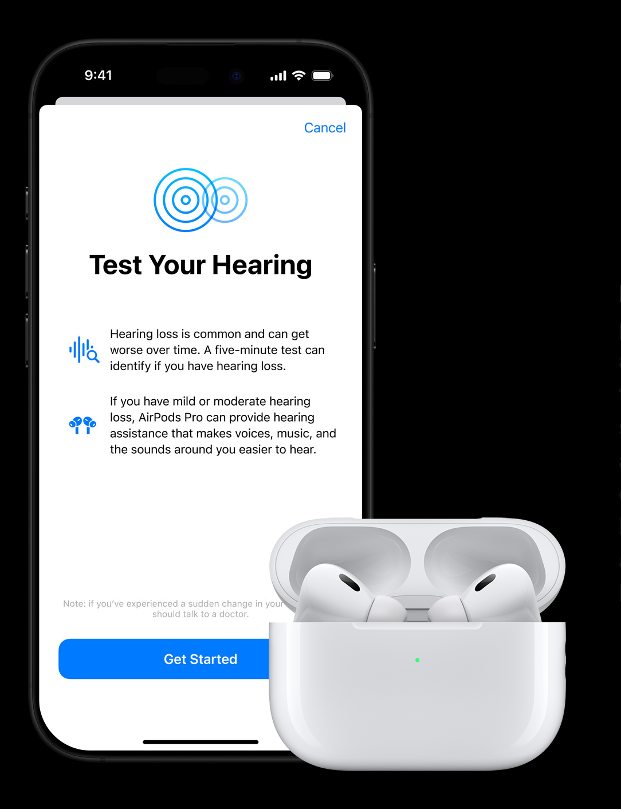 Screenshot of landing page for the hearing test on Apple iPhone