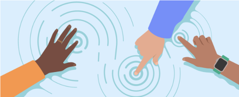 Decorate picture of hands tapping a screen and making ripples.