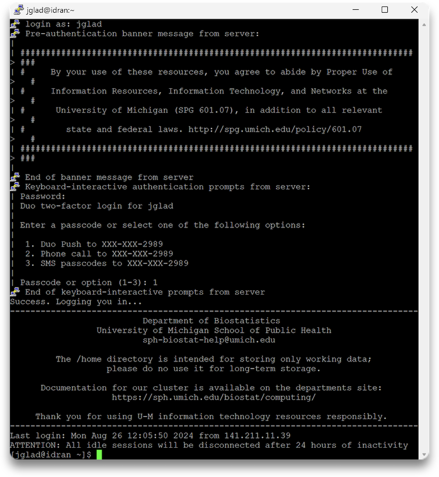 PuTTY Login Window depicting login process