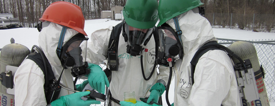 Students in hazmat suits