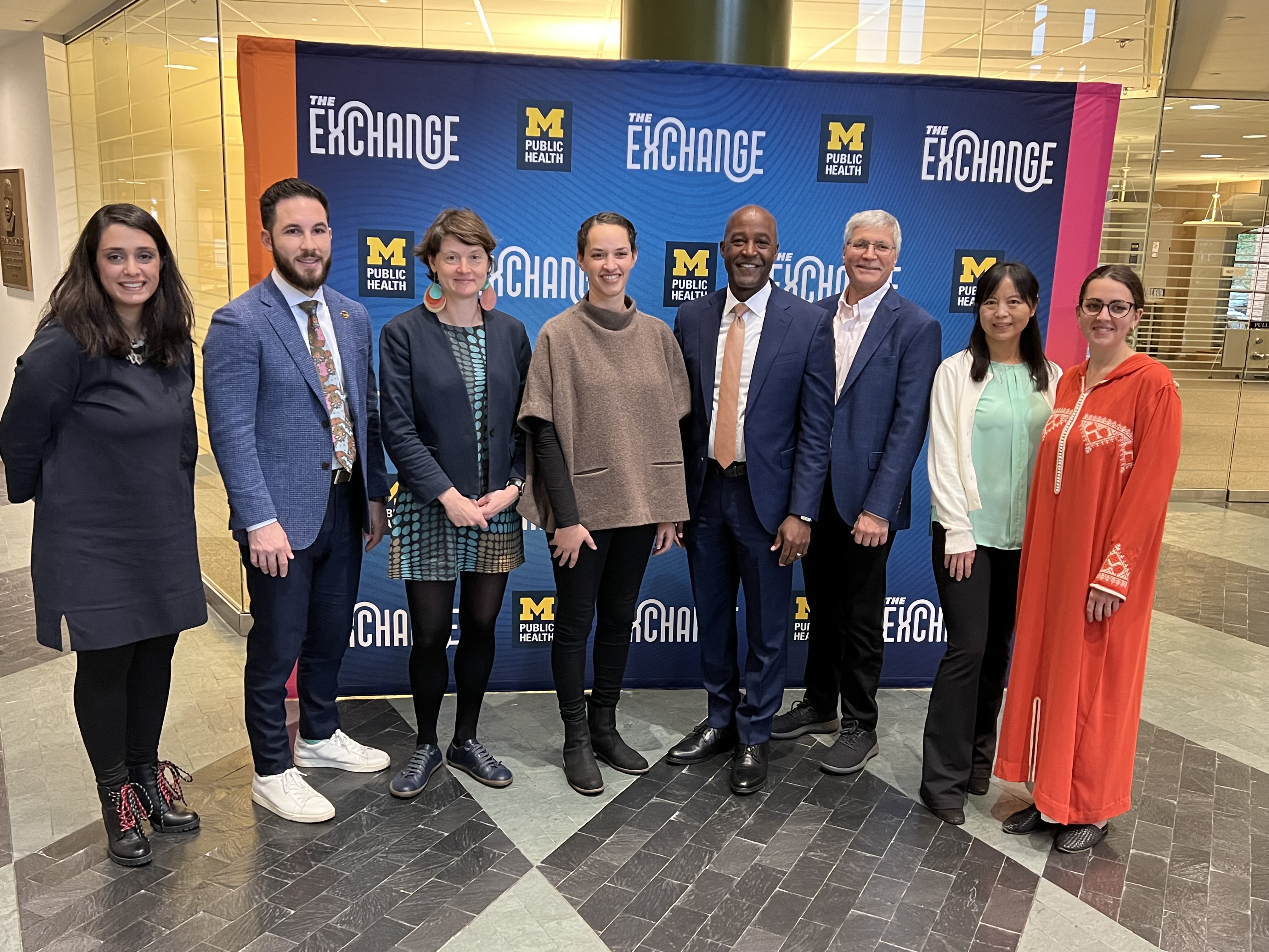 Left to right, Roshanak Mehdipanah, Abdullah Hammoud, Isabelle Anguelovski, Dean F. DuBois Bowman, Marc Zimmerman, Lu Wang and Melika Belhaj. 