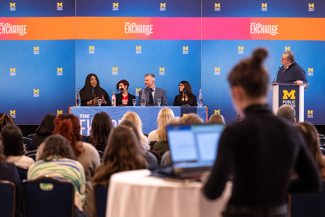 From left to right, Adaora Ezike, Celeste Kanpurwala, Douglas Wiebe, April Zeoli and moderator Patrick Carter