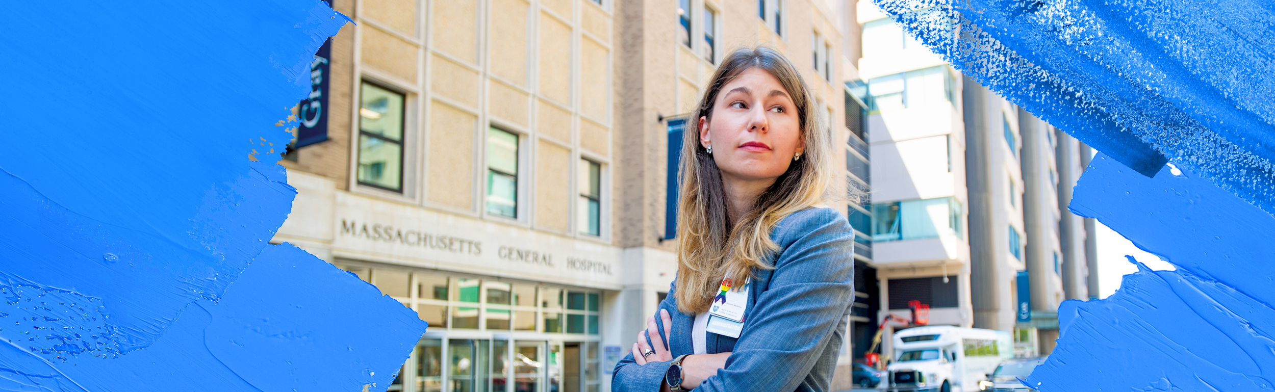 Jennifer Shearer in front of school