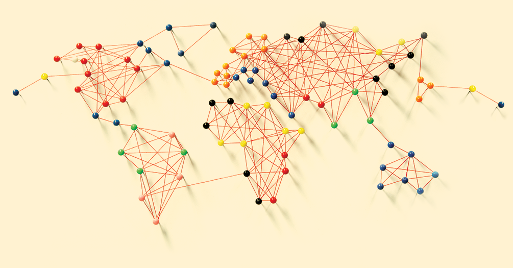 Map of global dots connected by lines